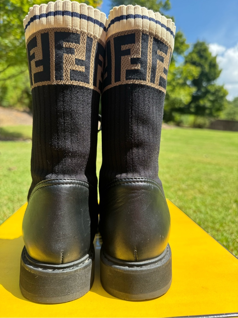 AUTHENTIC FENDI Rockoko FF Logo Combat Boots Black Leather EU 38 - Picture 9 of 17